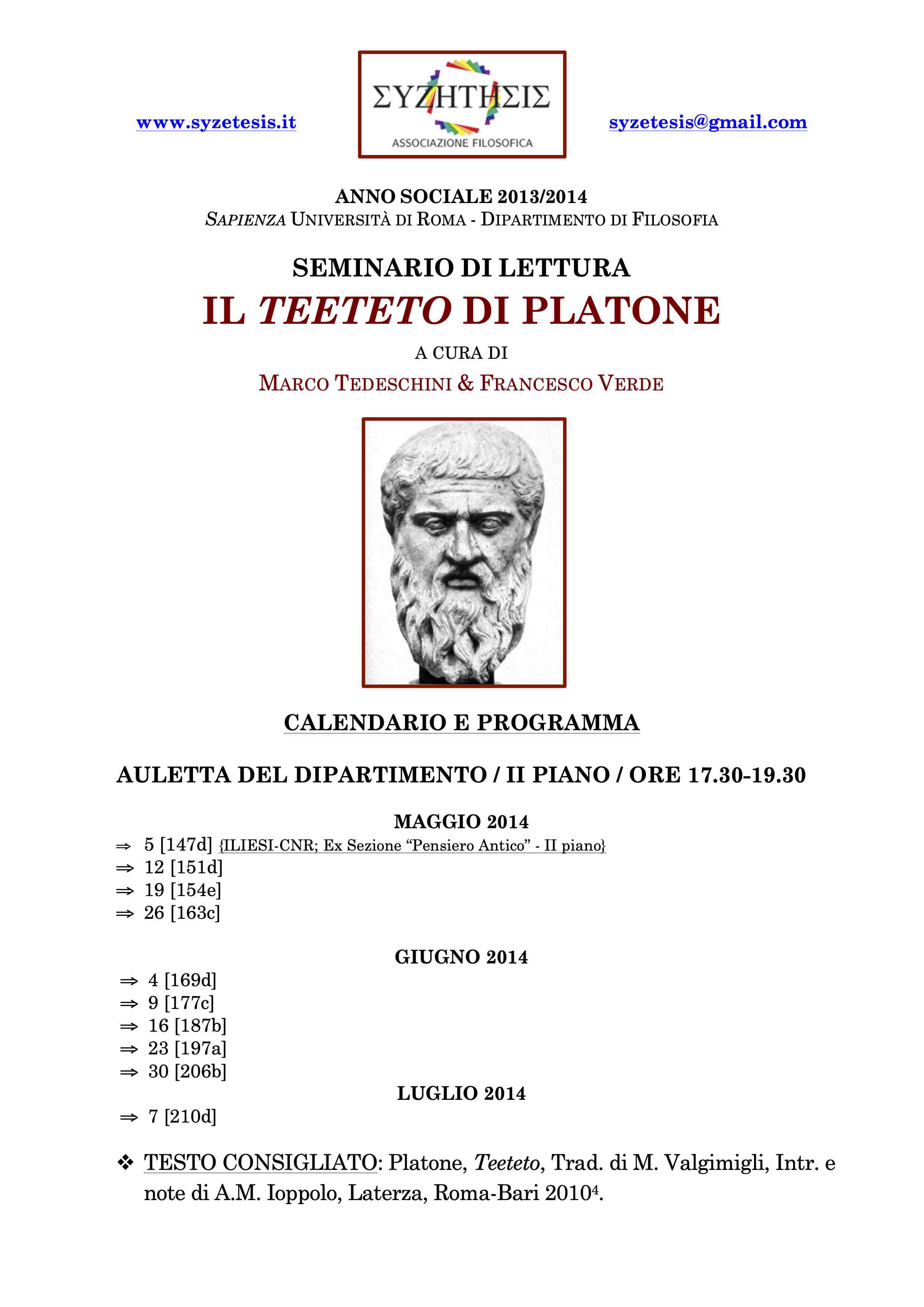 Il Teeteto di Platone: seminario di lettura